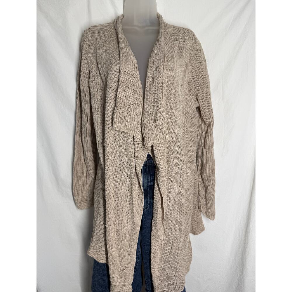 Eileen Fisher Women’s Organic Linen Cardigan Open Front Beige Knit Size L
